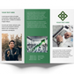 Three fold brochure  design with text placeholders and images of a person, laptop, and office.
