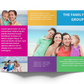 Family-themed brochure with images of families and colorful text boxes.