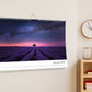 A3 landscape wall calendar with white wire binding, angled view, ideal for showcasing artwork.