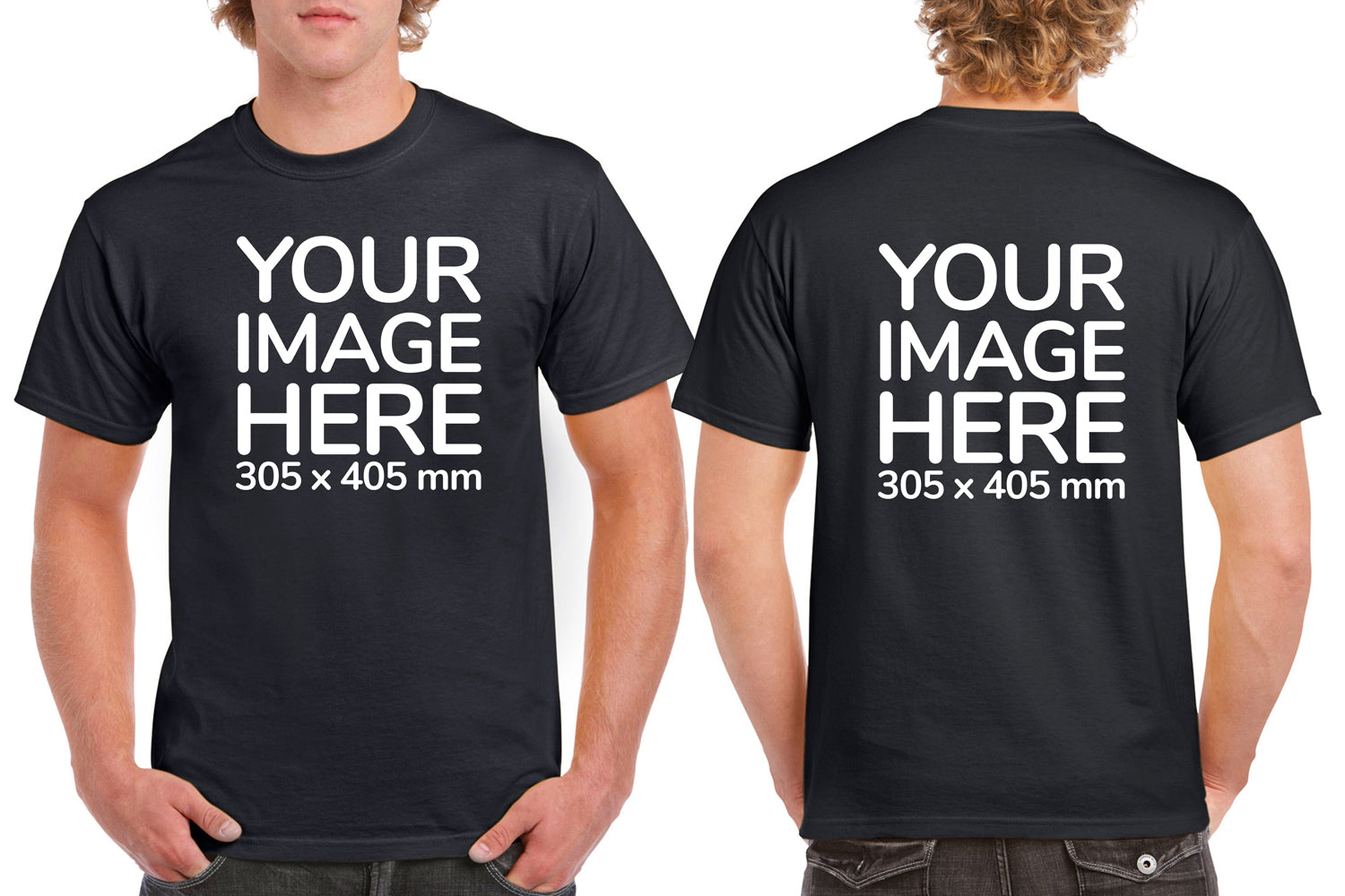 Men's Custom T-Shirts - Shirts are customisable on front and back side with your own design or image - black colour teez
