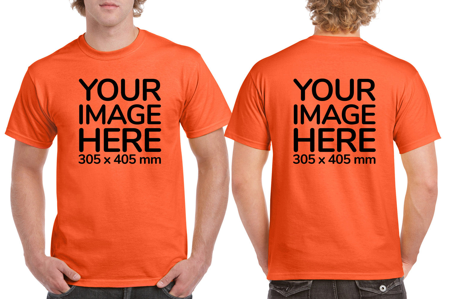 Men's Custom T-Shirts - Shirts are customisable on front and back side with your own design or image - orange colour teez