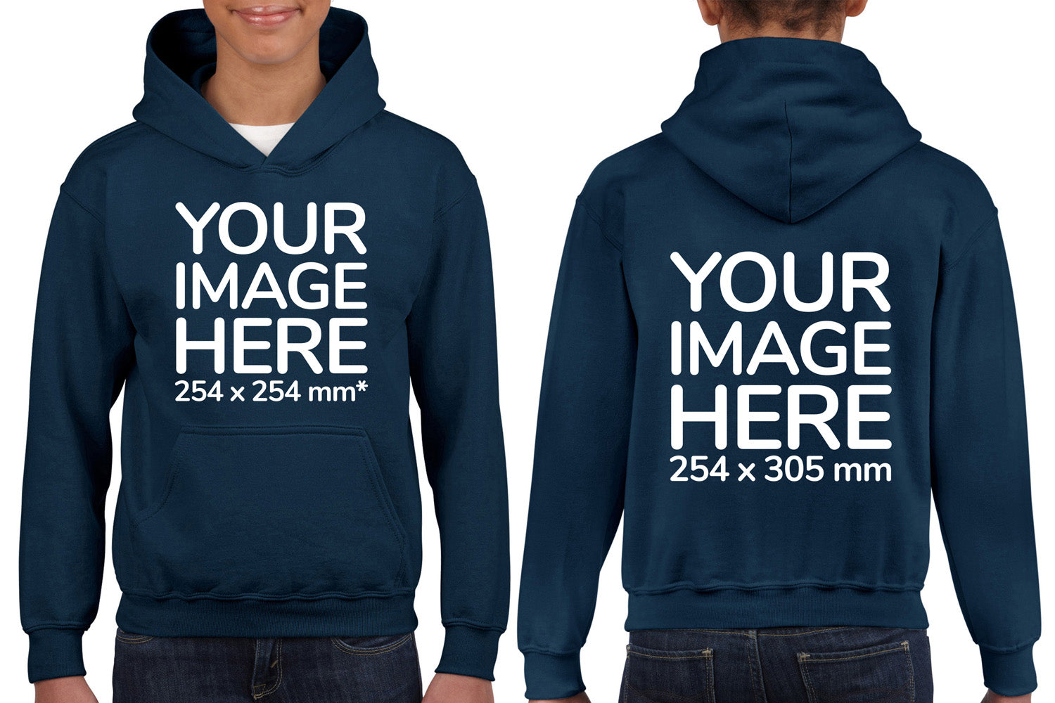 Children Hoodies - Hoodie customised on front side and back side with your image - navy blue colour