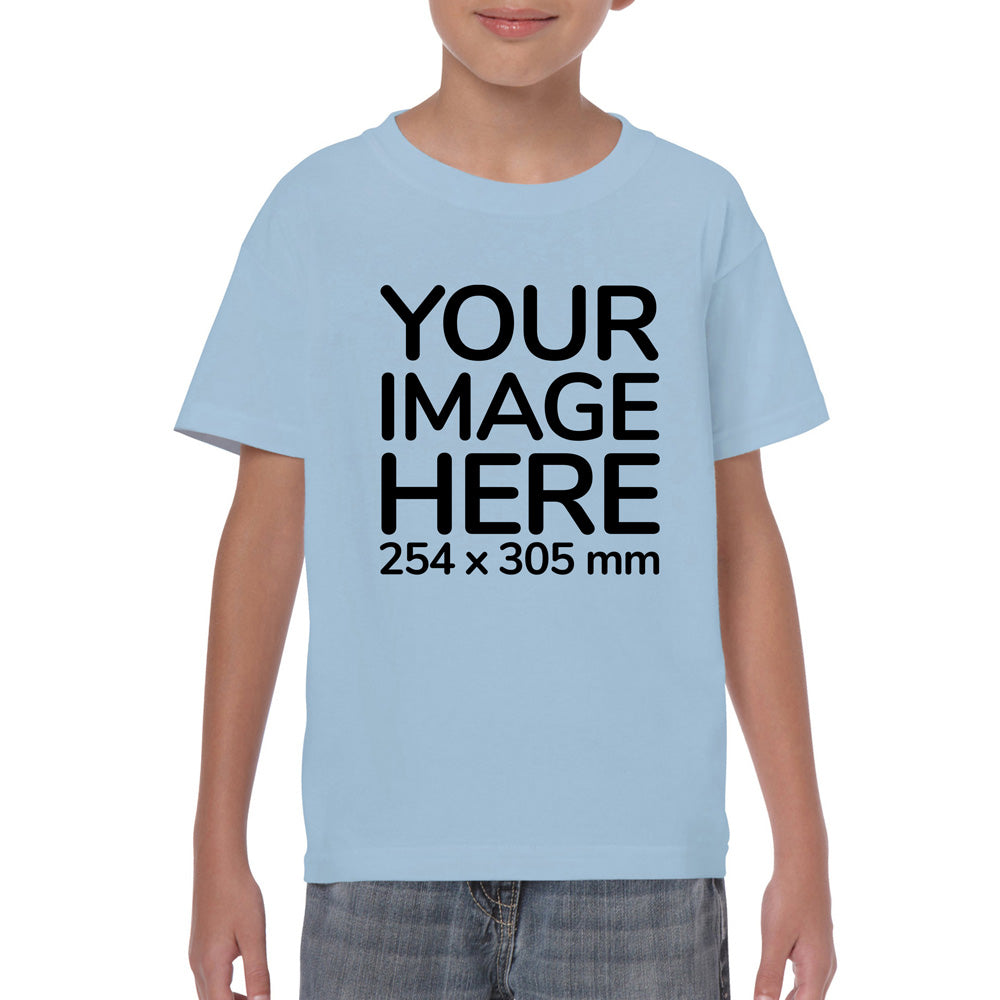 Children Custom Tees - T-Shirt customisable on front side with your own design or image - light blue colour shirt