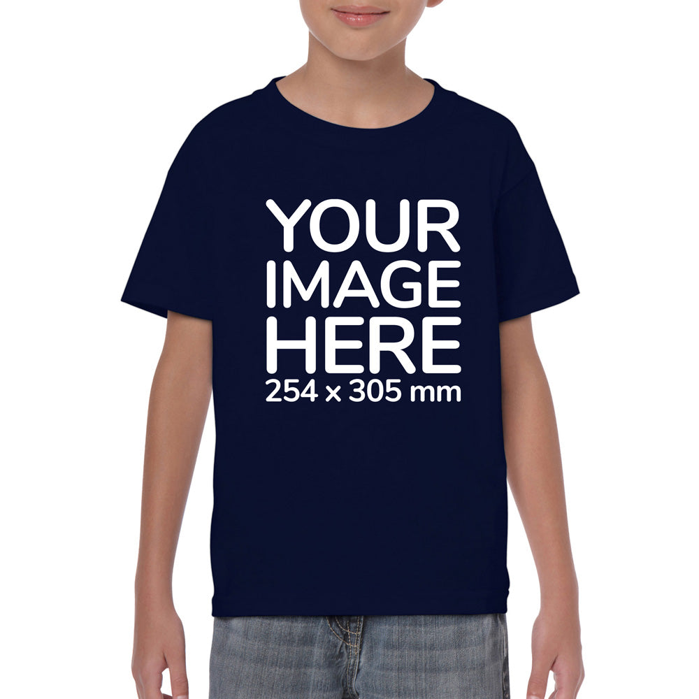 Children Custom Tees - T-Shirt customisable on front side with your own design or image - navy blue colour shirt
