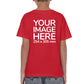 Children Custom Tees - T-Shirt customisable on back side with your own design or image - red colour shirt