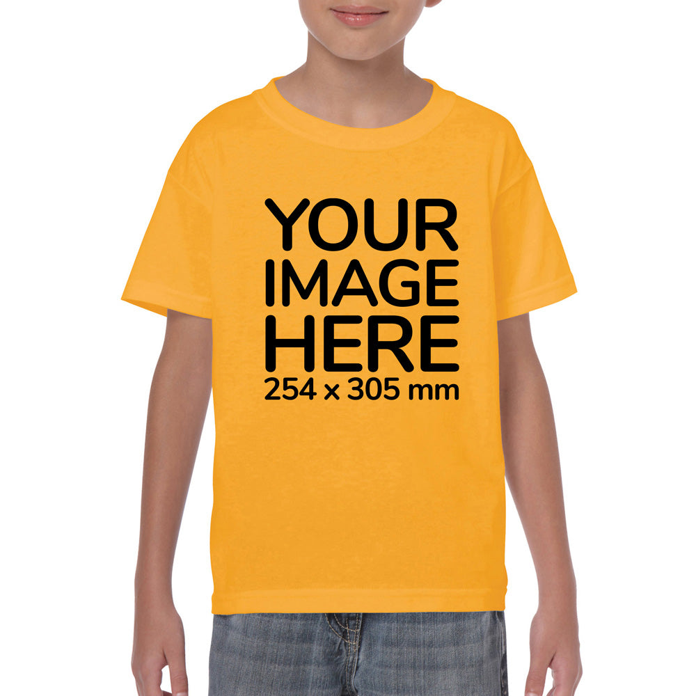 Children Custom Tees - T-Shirt customisable on front side with your own design or image - yellow colour shirt