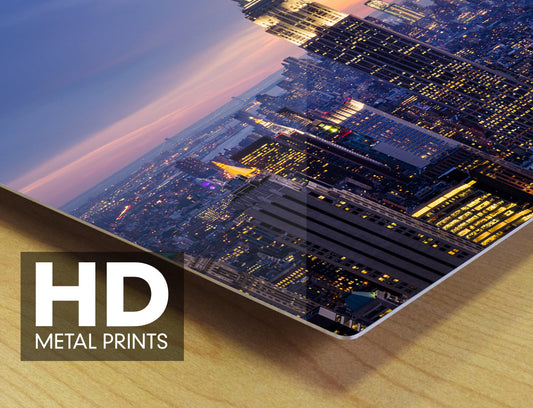 close-up of hd metal print with image of new york