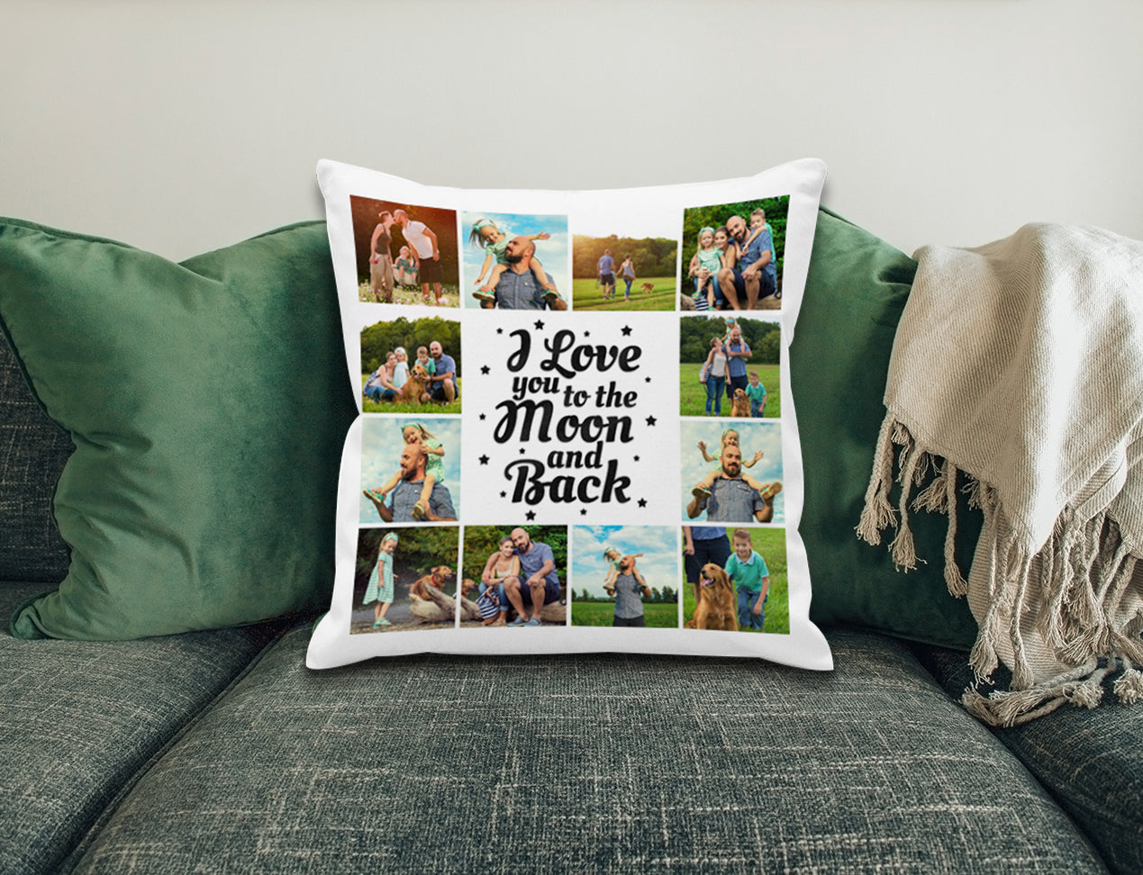 personalised cushion cover with collage of photos and motivational text