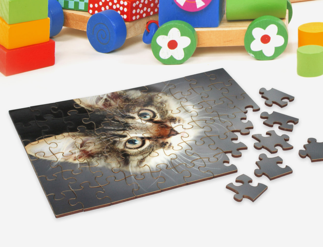 personalised puzzle with cat photo displaying custom jigsaw puzzles