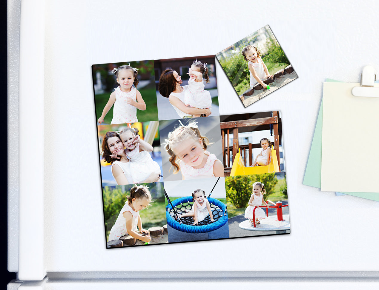 fun photo magnet in 15xc15cm size -cut into 9 individual pieces on fridge